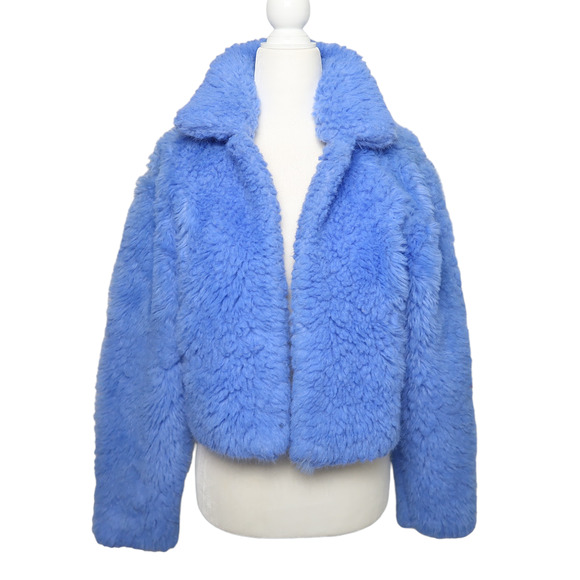Vintage Jackets & Coats Vintage 9s Runway Blue Shaggy Faux Fur Crop